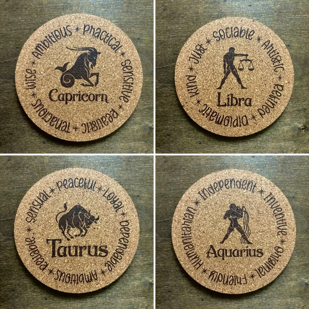 Zodiac Signs Encircled Cork Coasters Lot of 12